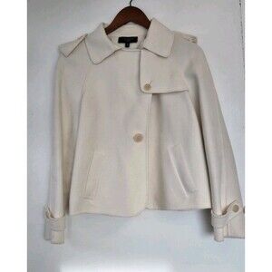 Talbots Coat Womens 10P Cropped White Wool Blend Peacoat Winter Old Money Classy